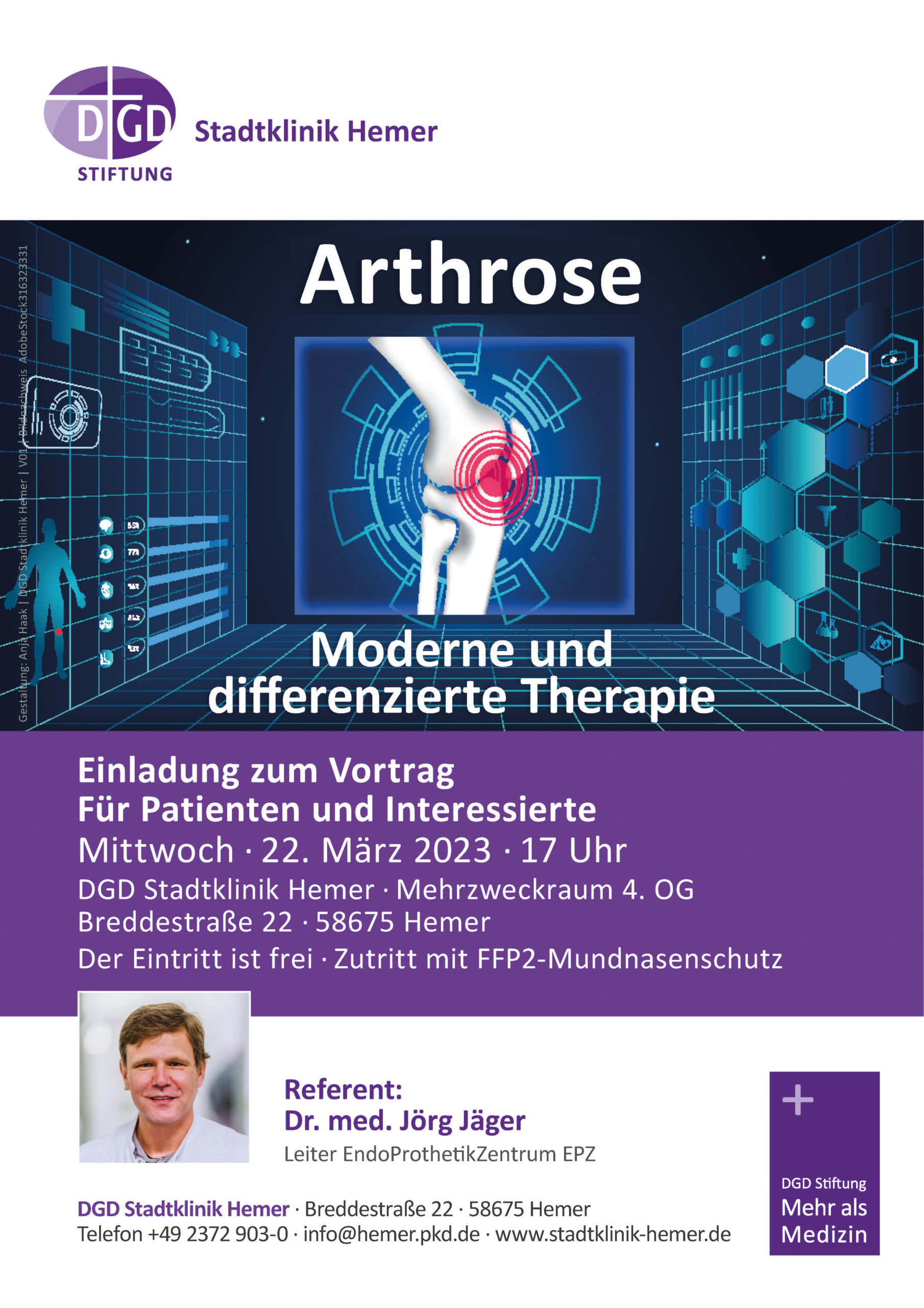 Vortragsveranstaltung für Patienten und Interessierte: Arthrose - Moderne und differenzierte Therapie