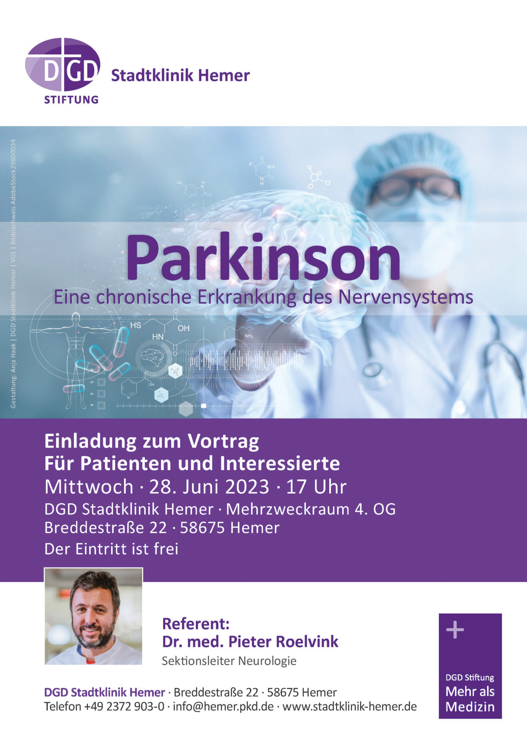 Vortrag für Patienten und Interessierte: Parkinson - Eine chronische Erkrankung des Nervensystems