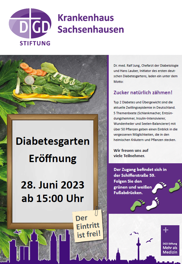 Jährliche Diabetesgarteneröffnung am 28. Juni 2023 ab 15 Uhr für Patienten, Angehörige und Interessierte