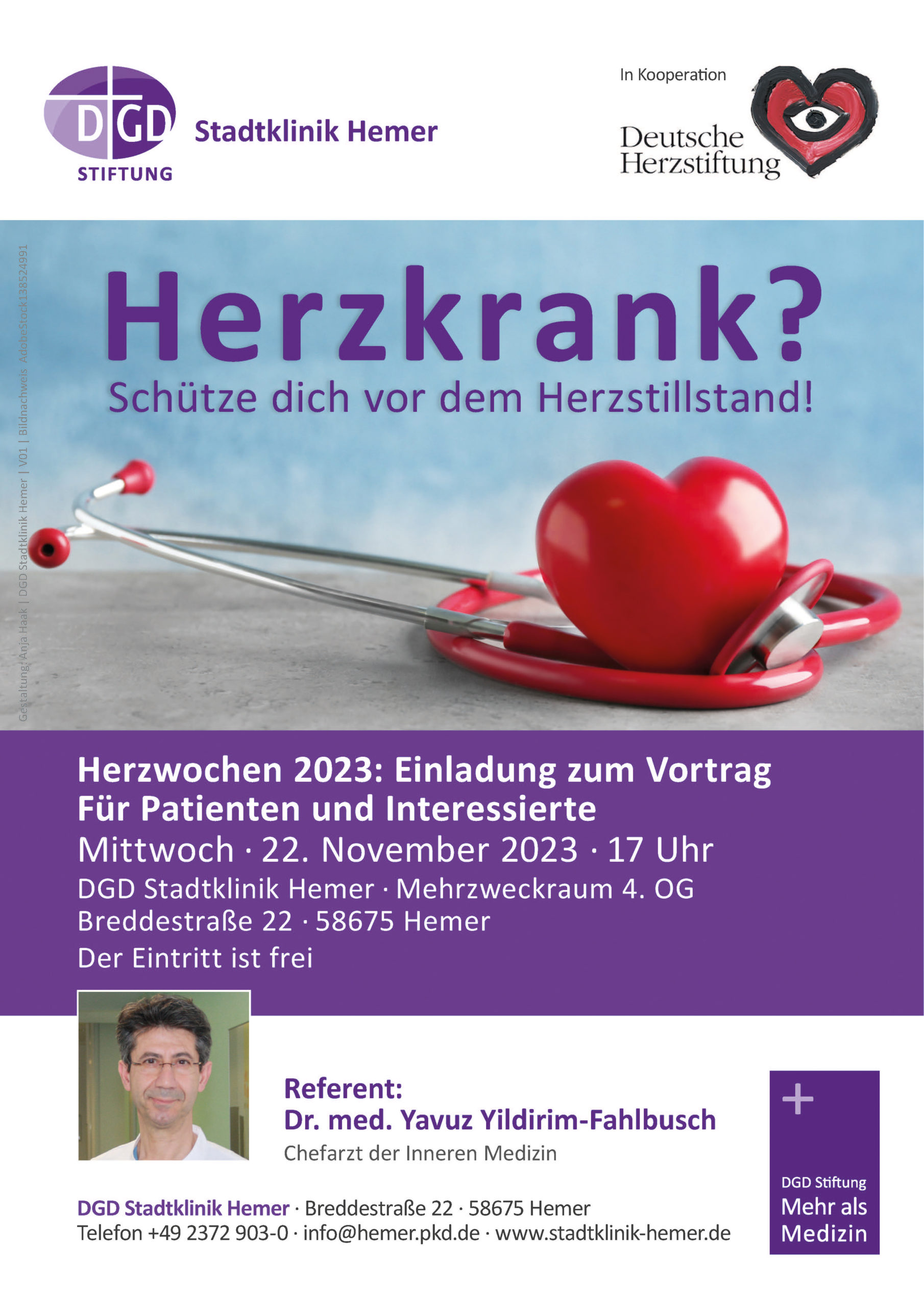Herzwochen 2023: Vortrag für Patienten und Interessierte: Herzkrank? Schütze dich vor dem Herzstillstand!