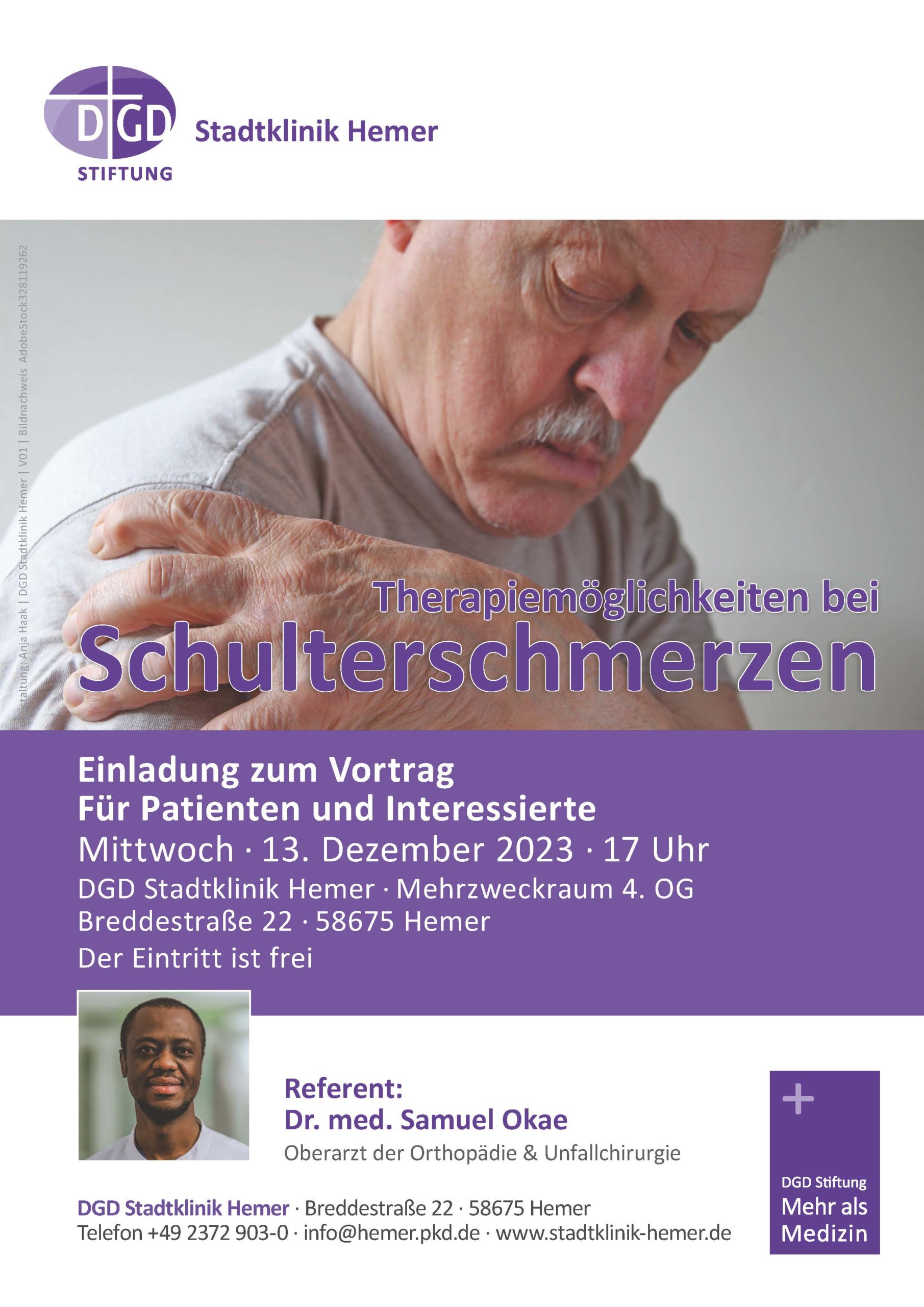 Vortragsveranstaltung für Patienten und Interessierte: Therapiemöglichkeiten bei Schulterschmerzen